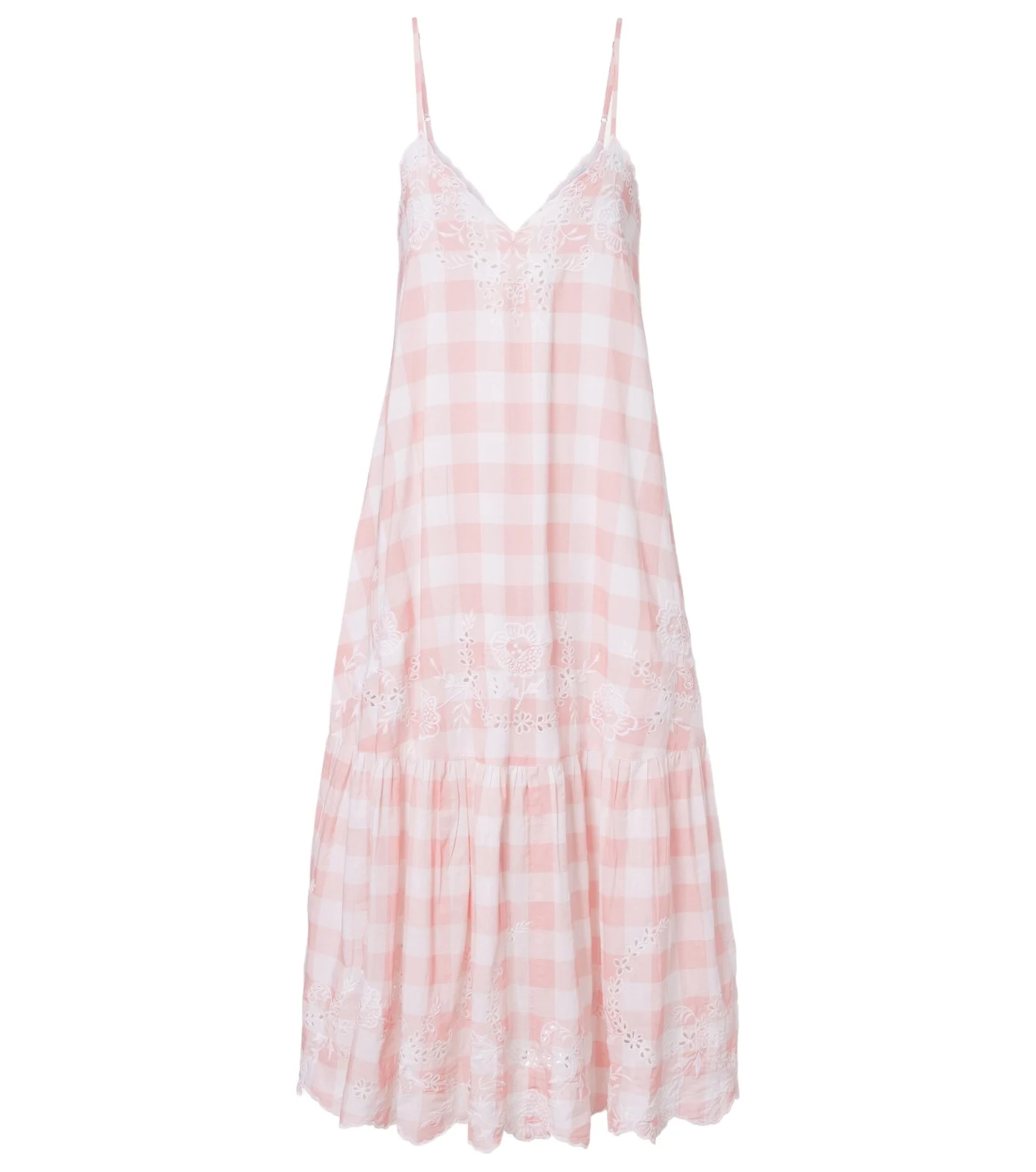 Embroidered checked cotton midi dress Embroidered checked cotton midi dress