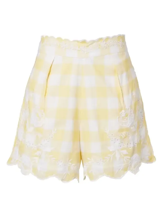 Embroidered checked cotton shorts Embroidered checked cotton shorts