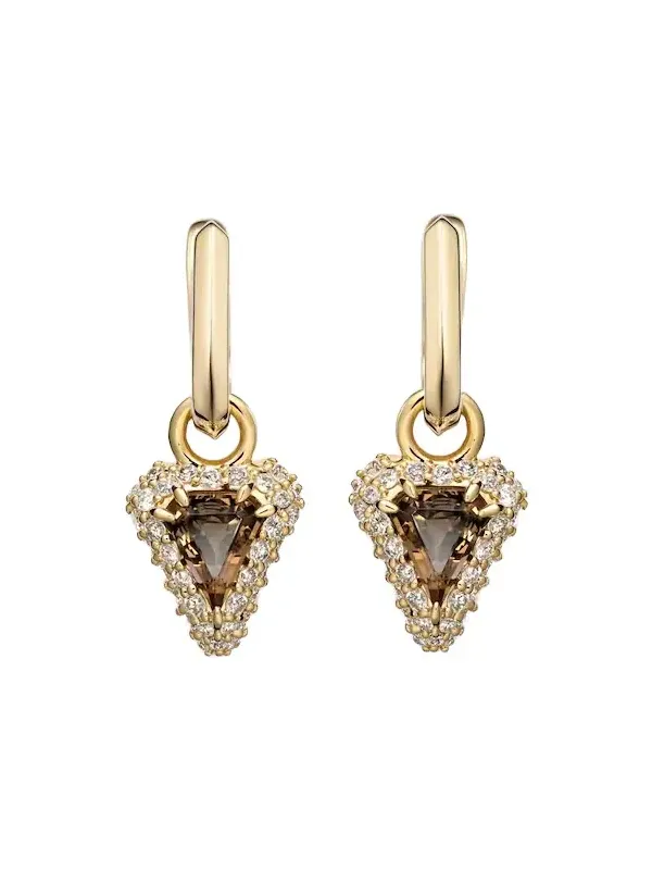 Power 14kt gold huggie earrings with diamonds and garnet Power 14kt gold huggie earrings with diamonds and garnet