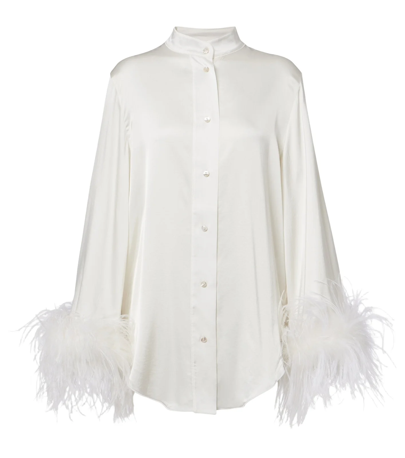 Oséree Oséree Bridal feather-trimmed satin shirt