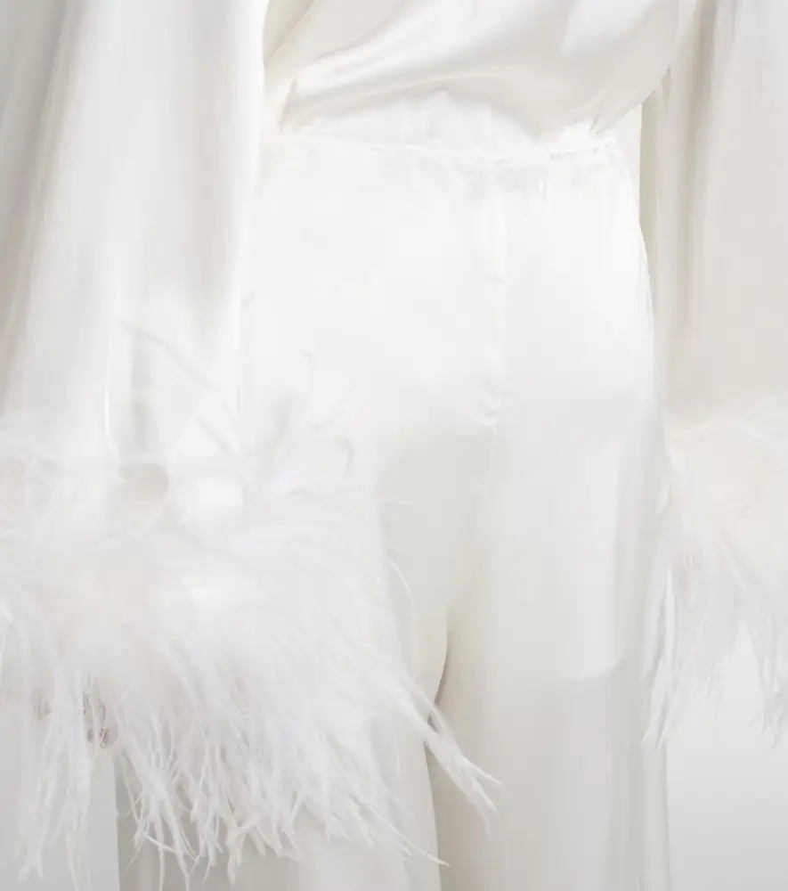 Oséree Bridal feather-trimmed satin wide-leg pants | Thumbnail 2 Oséree Bridal feather-trimmed satin wide-leg pants | Thumbnail 2