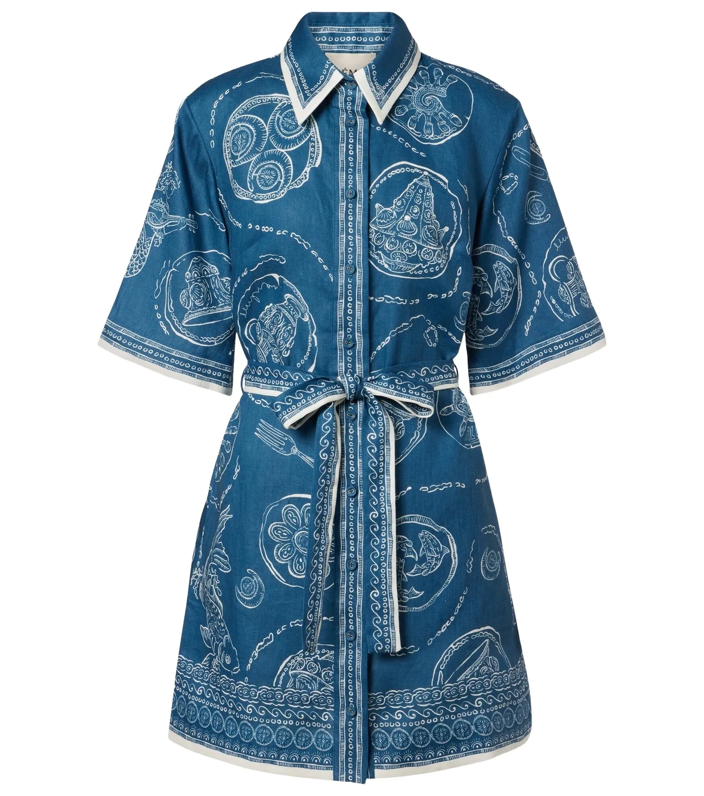 Lucky belted printed linen shirt dress Lucky belted printed linen shirt dress