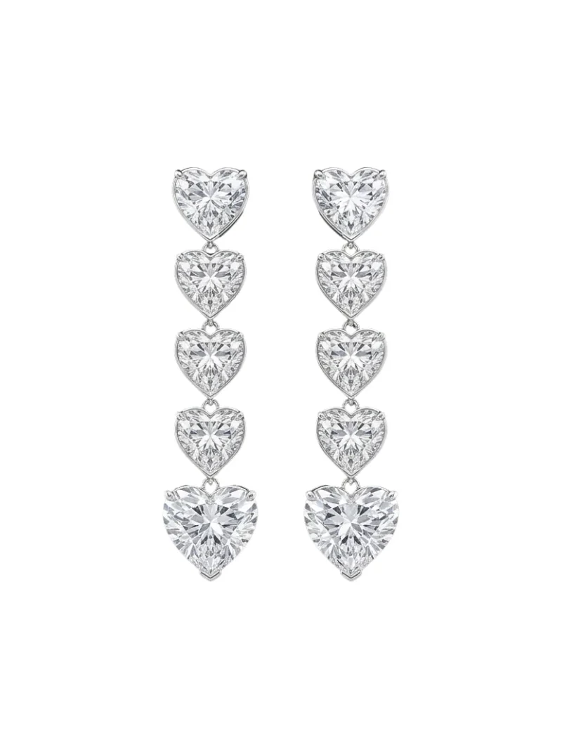 6.60ct Diamond 18K Gold Heart Linear Dangle Earrings