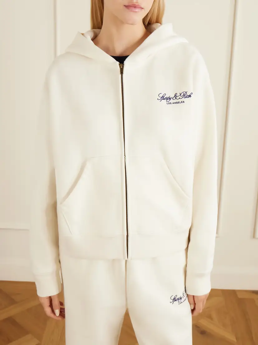 Sporty & Rich Vendome La Embroidered Cotton-fleece Hoodie | Thumbnail 3 Sporty & Rich Vendome La Embroidered Cotton-fleece Hoodie | Thumbnail 3