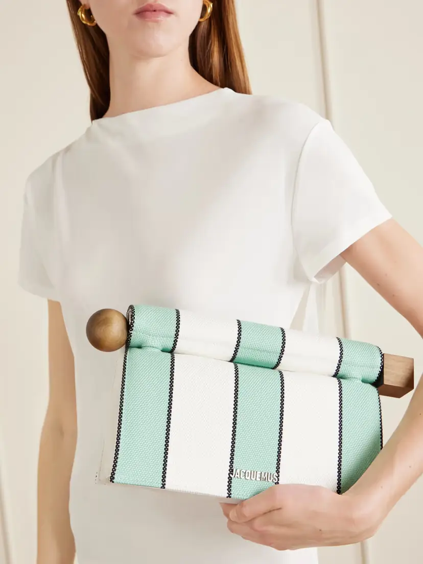 Jacquemus La Plage Leather-trimmed Striped Cotton Clutch | Thumbnail 2 Jacquemus La Plage Leather-trimmed Striped Cotton Clutch | Thumbnail 2
