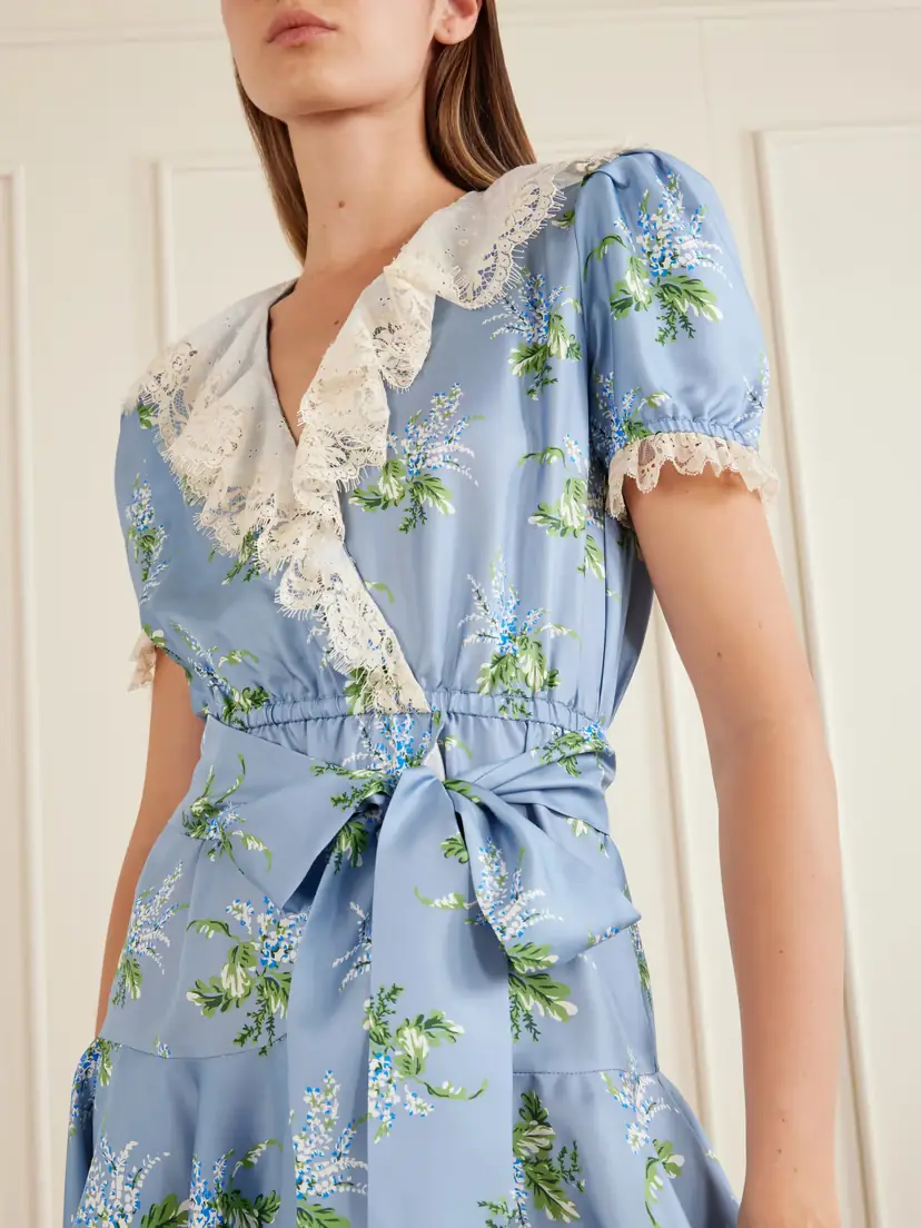 Rodarte Ruffled Lace-trimmed Floral-print Silk-twill Mini Dress | Thumbnail 4 Rodarte Ruffled Lace-trimmed Floral-print Silk-twill Mini Dress | Thumbnail 4