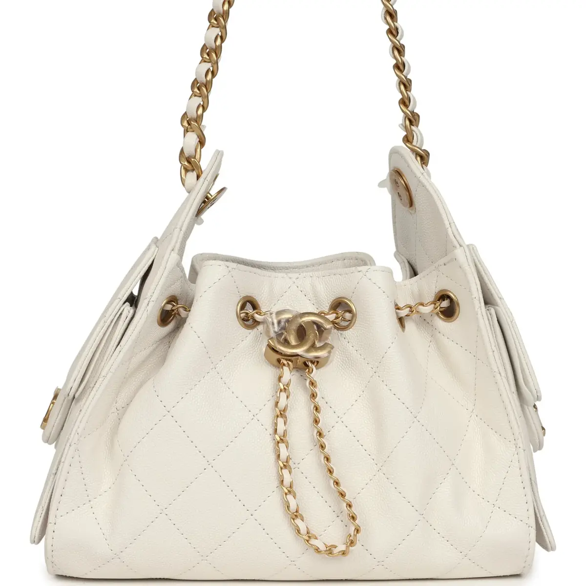Chanel Chanel Mini 25 Hobo Bag White Caviar Antique Gold Hardware | Image 1 Chanel Chanel Mini 25 Hobo Bag White Caviar Antique Gold Hardware | Image 1