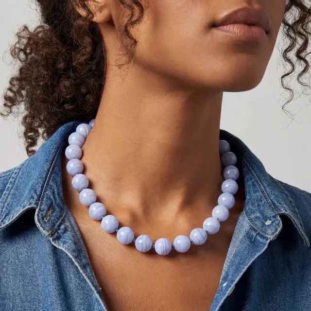 Stephanie Gottlieb Kendall Large Blue Lace Agate Beaded Necklace | Thumbnail 2