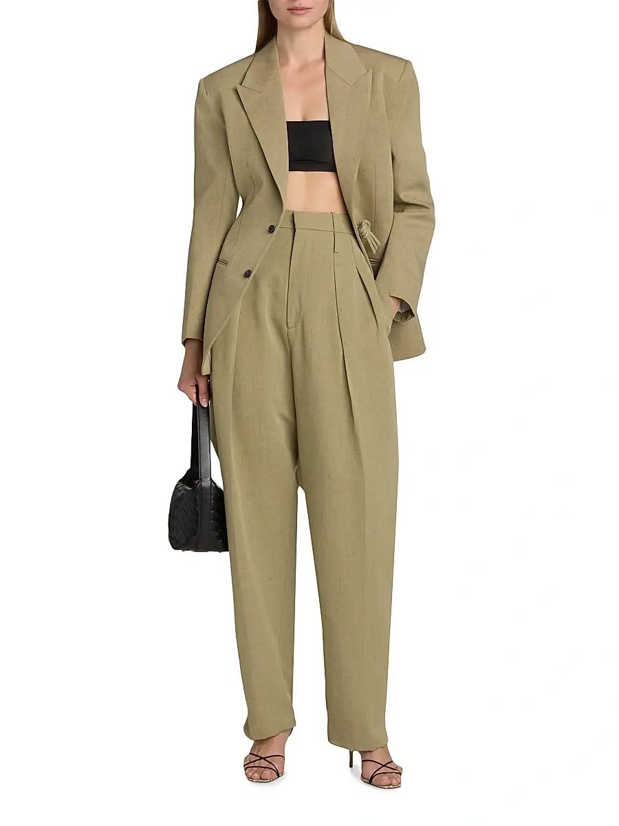 Bottega Veneta Women's Tapered Wool-Linen Blend Trousers | Thumbnail 2 Bottega Veneta Women's Tapered Wool-Linen Blend Trousers | Thumbnail 2