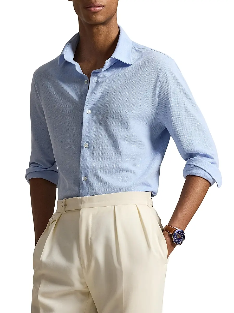 Polo Ralph Lauren Men's Lux Micro Piqué-Knit Cotton Shirt | Thumbnail 3 Polo Ralph Lauren Men's Lux Micro Piqué-Knit Cotton Shirt | Thumbnail 3