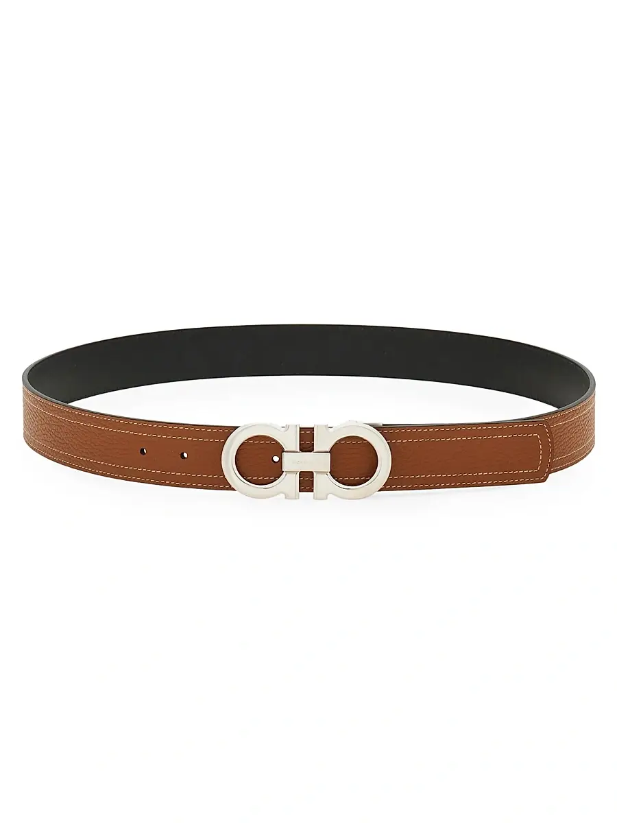 FERRAGAMO Men's Double Gancini Adjustable Leather Belt - Natural Resort | Image 1 FERRAGAMO Men's Double Gancini Adjustable Leather Belt - Natural Resort | Image 1
