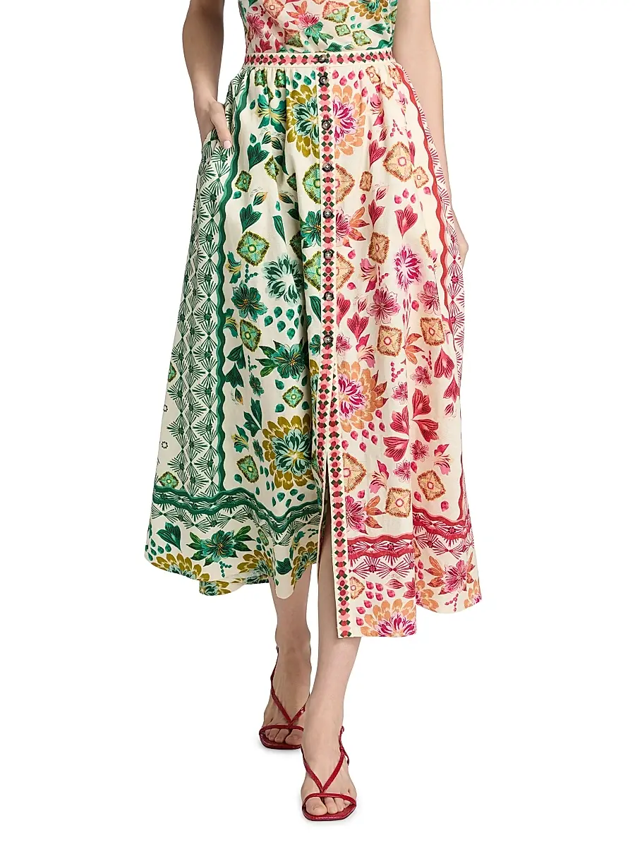 Saloni Women's Judi Two-Tone Floral Cotton Midi-Skirt | Thumbnail 3 Saloni Women's Judi Two-Tone Floral Cotton Midi-Skirt | Thumbnail 3