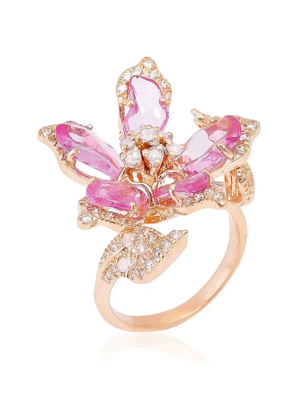 18K Yellow Gold Pink Sapphire Ring with Diamonds 18K Yellow Gold Pink Sapphire Ring with Diamonds