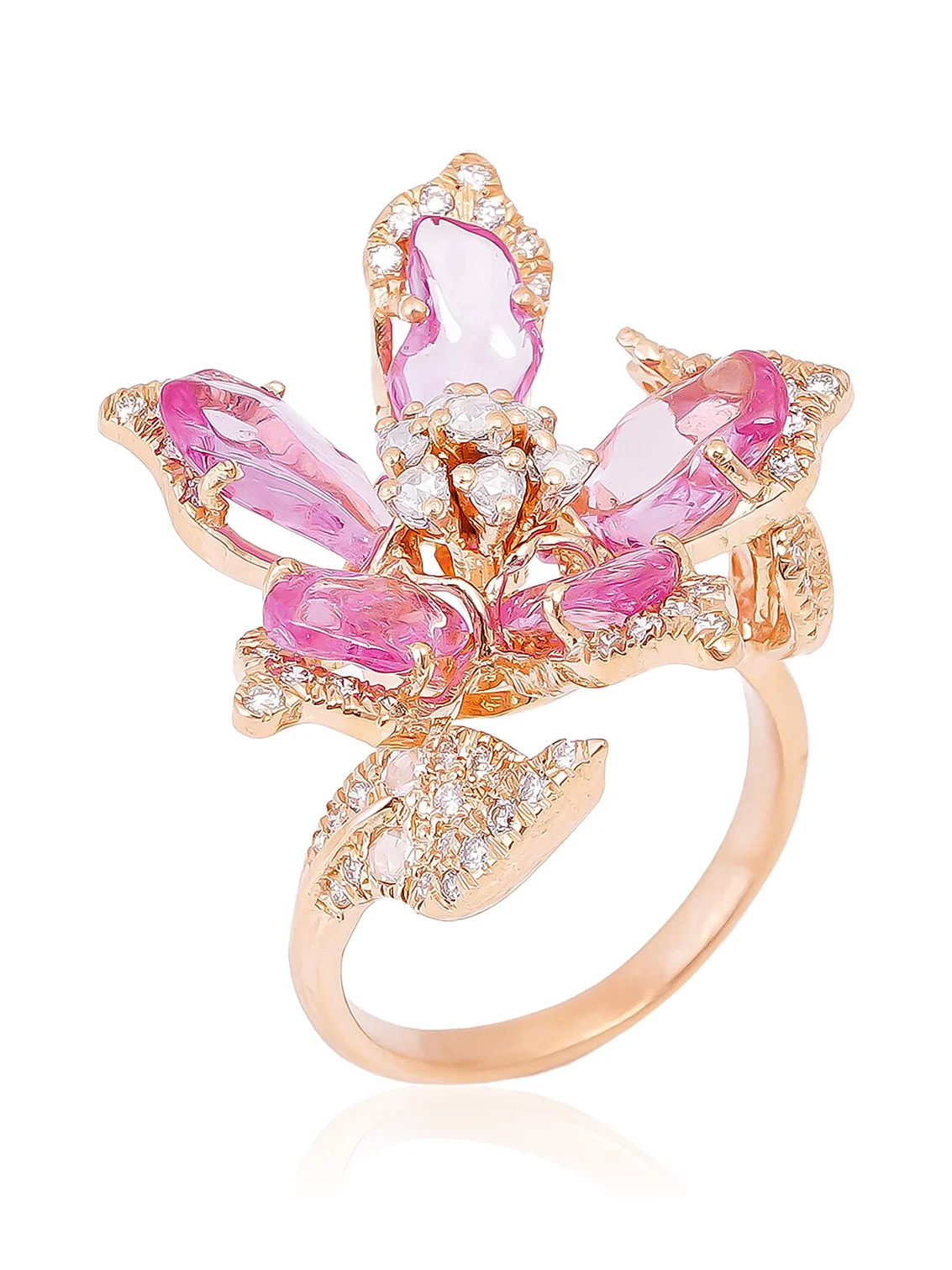 18K Yellow Gold Pink Sapphire Ring with Diamonds