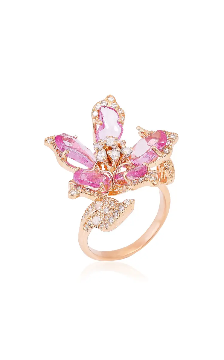 Tallin 18K Yellow Gold Pink Sapphire Ring with Diamonds
