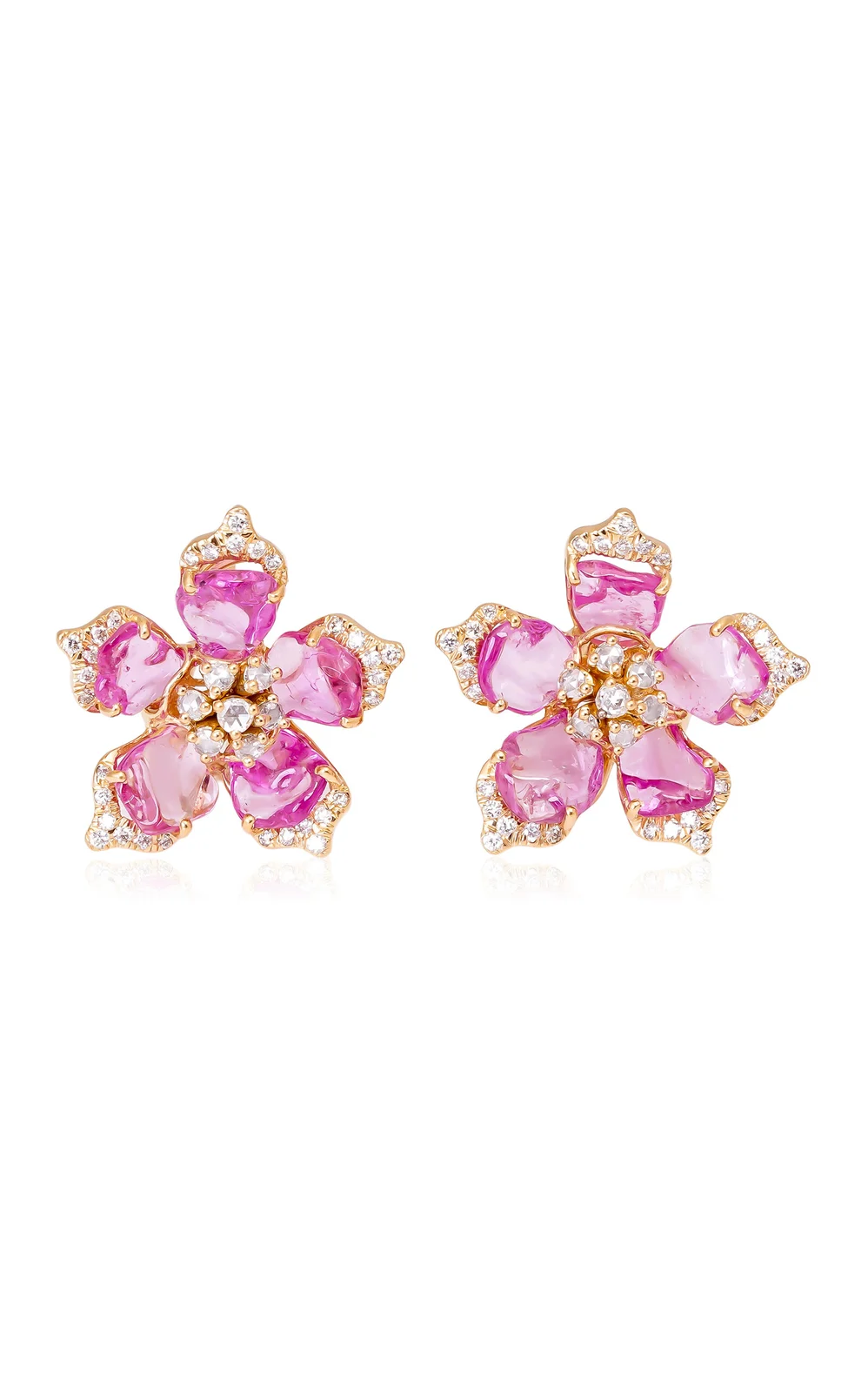 18K Yellow Gold Pink Sapphire Earrings with Diamonds