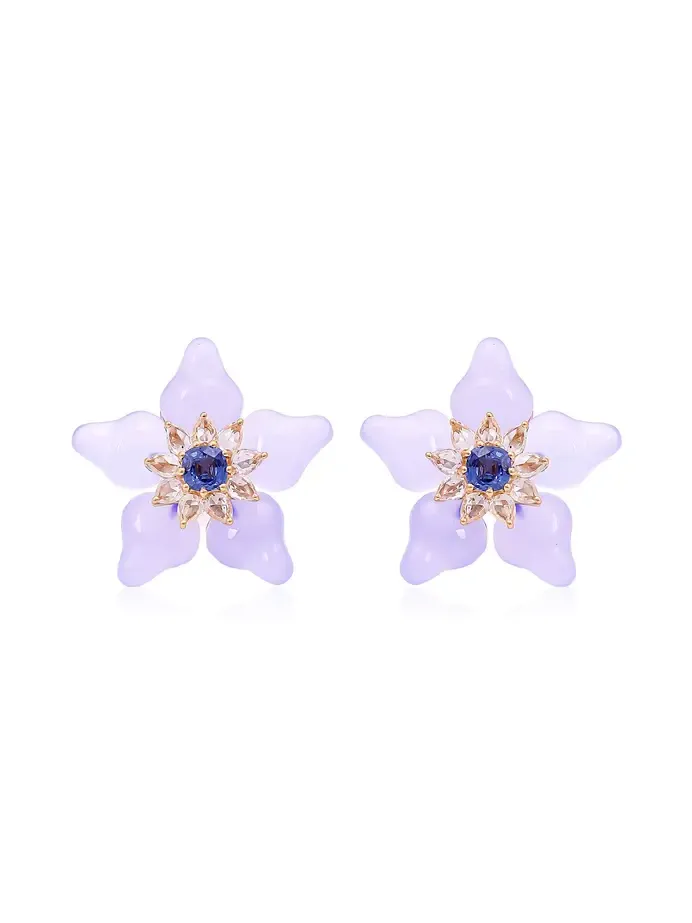 18K Yellow Gold Chalcedony Earrings with Blue Sapphire and White Sapphire 18K Yellow Gold Chalcedony Earrings with Blue Sapphire and White Sapphire