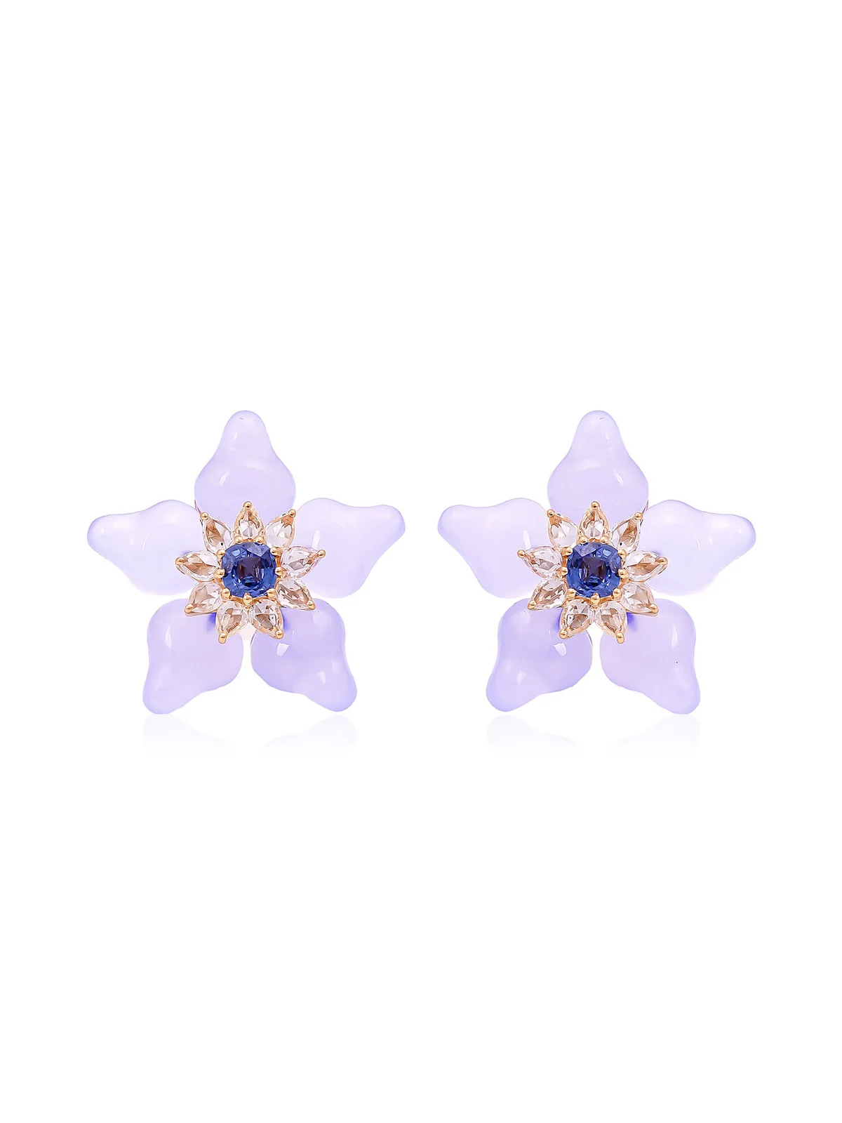 18K Yellow Gold Chalcedony Earrings with Blue Sapphire and White Sapphire 18K Yellow Gold Chalcedony Earrings with Blue Sapphire and White Sapphire