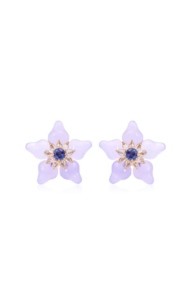 Tallin 18K Yellow Gold Chalcedony Earrings with Blue Sapphire and White Sapphire