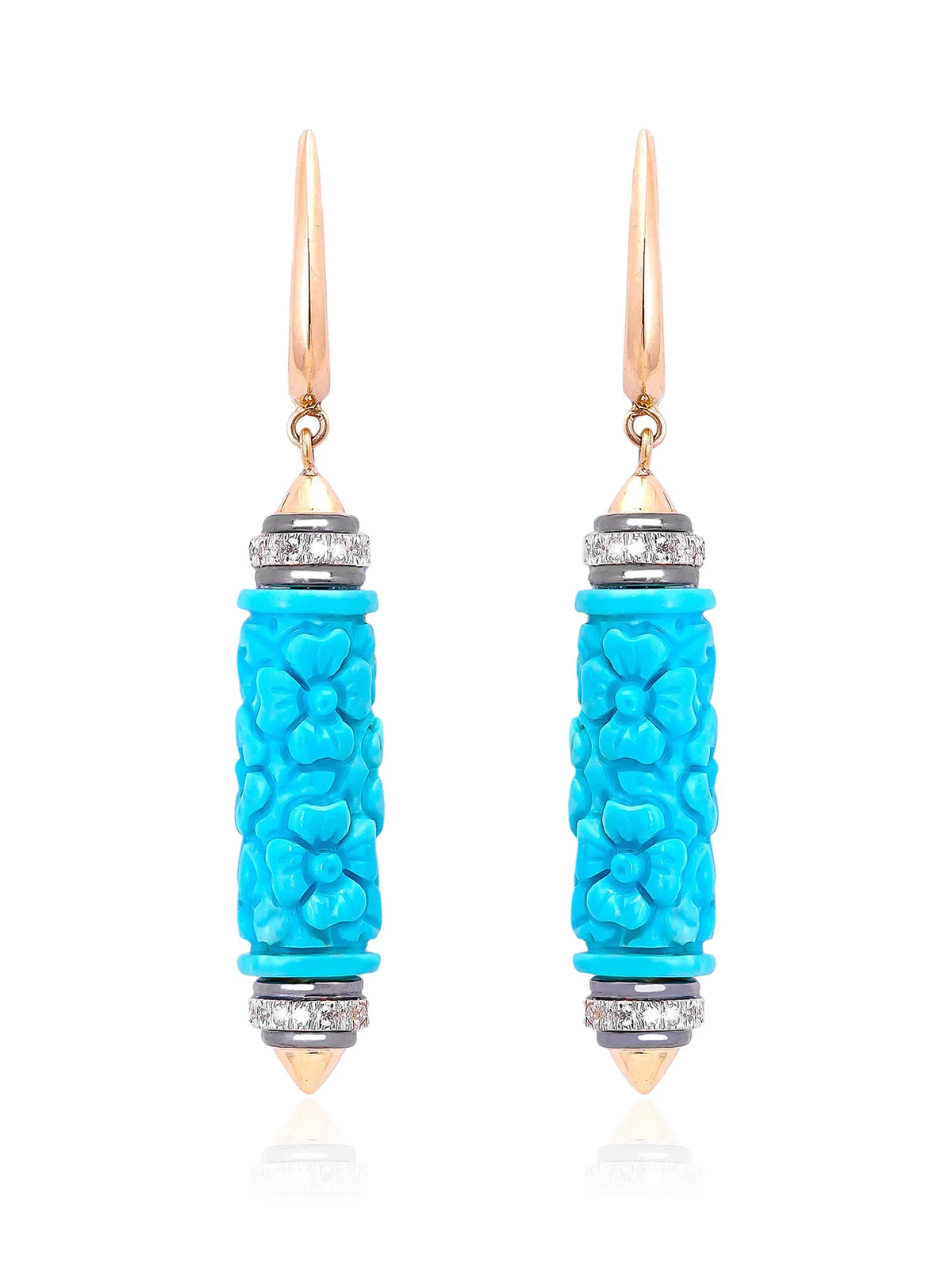 18K Yellow Gold Turquoise Earrings with Diamonds 18K Yellow Gold Turquoise Earrings with Diamonds