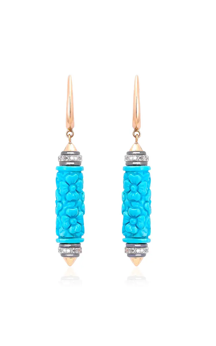 18K Yellow Gold Turquoise Earrings with Diamonds
