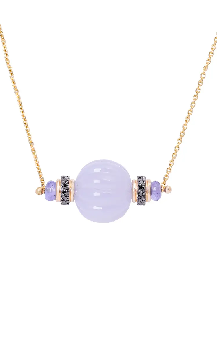 Tallin 18K Yellow Gold Chalcedony Pendant with Diamonds and Tanzanite