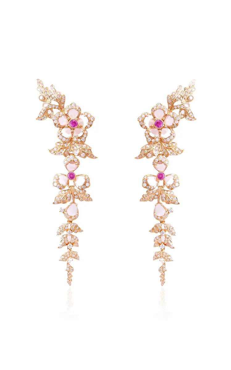 18K Yellow Gold Diamond Earrings with Pink Sapphire