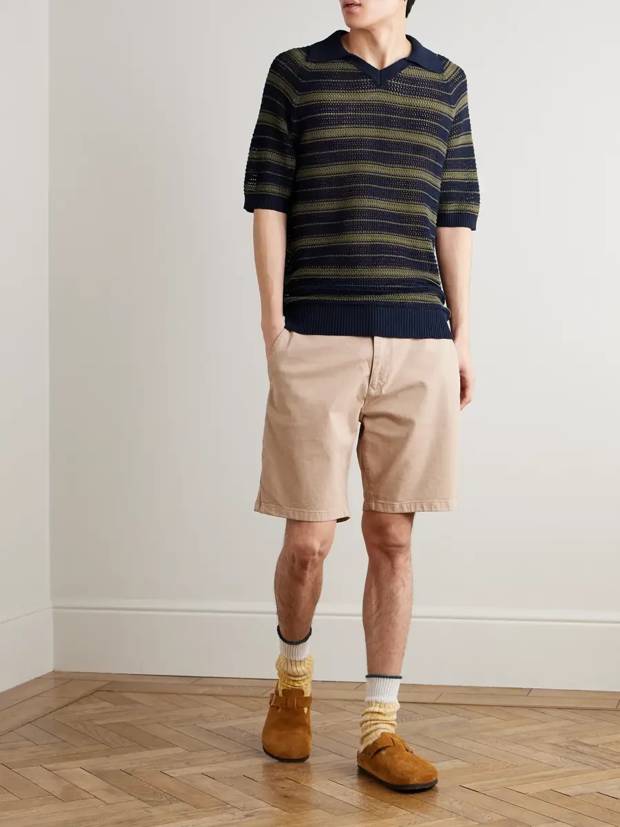 NN07 Cale 60056 Striped Pointelle-Knit Linen and Cotton-Blend Polo Shirt - Men | Thumbnail 2
