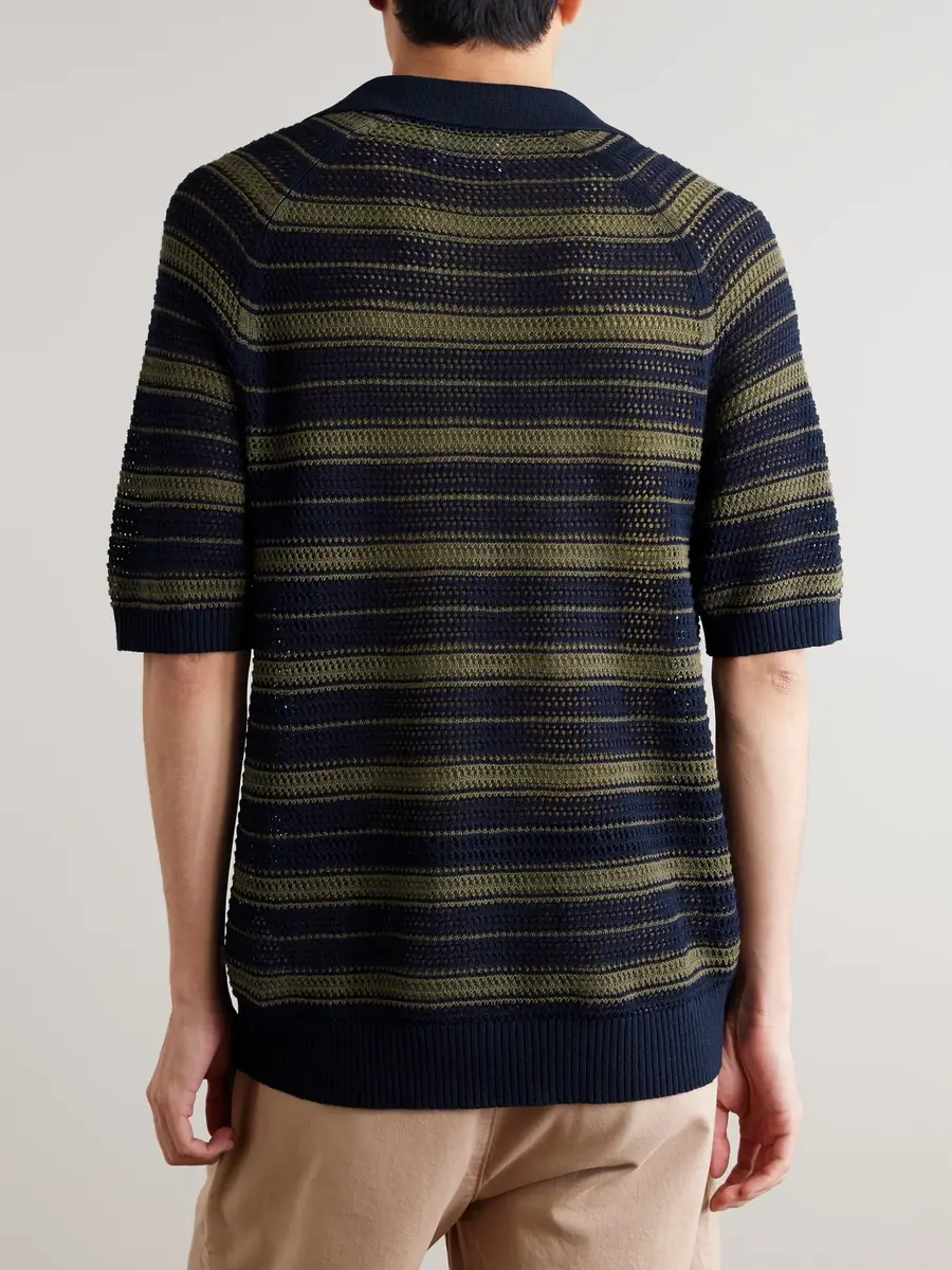 NN07 Cale 60056 Striped Pointelle-Knit Linen and Cotton-Blend Polo Shirt - Men | Thumbnail 3