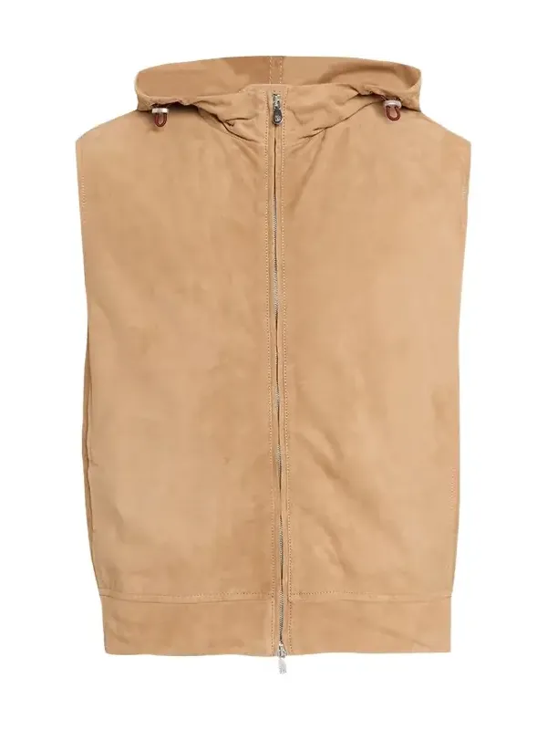 Brunello Cucinelli Men's Hooded Full-Zip Leather Vest