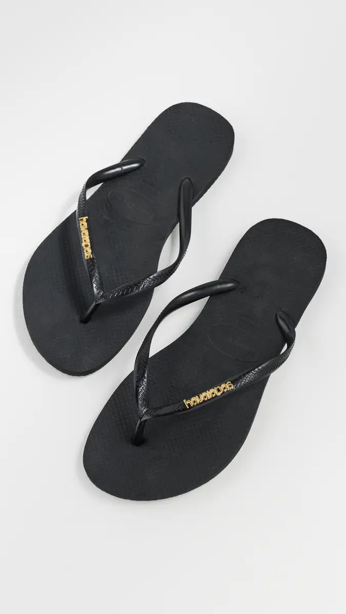 Havaianas Slim Metallic Logo Sandals Black/Golden | Thumbnail 2