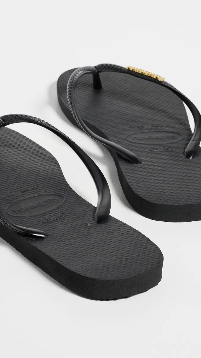 Havaianas Slim Metallic Logo Sandals Black/Golden | Thumbnail 4