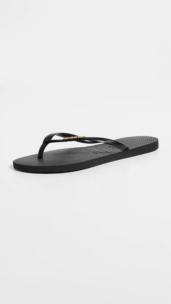 Havaianas Slim Metallic Logo Sandals Black/Golden | Thumbnail 5