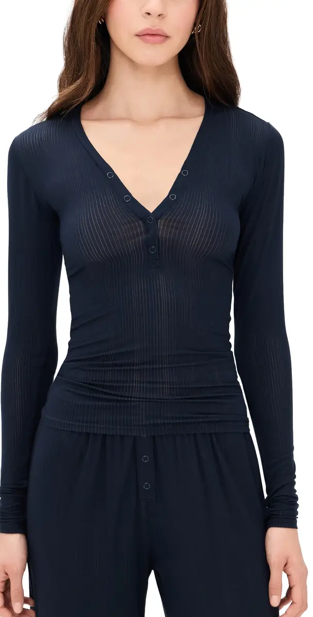 Negative Whipped Henley Top Navy | Image 1 Negative Whipped Henley Top Navy | Image 1