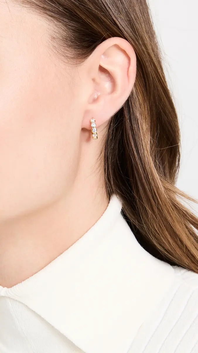 By Adina Eden Bezel Huggie Hoop Earrings | Thumbnail 3