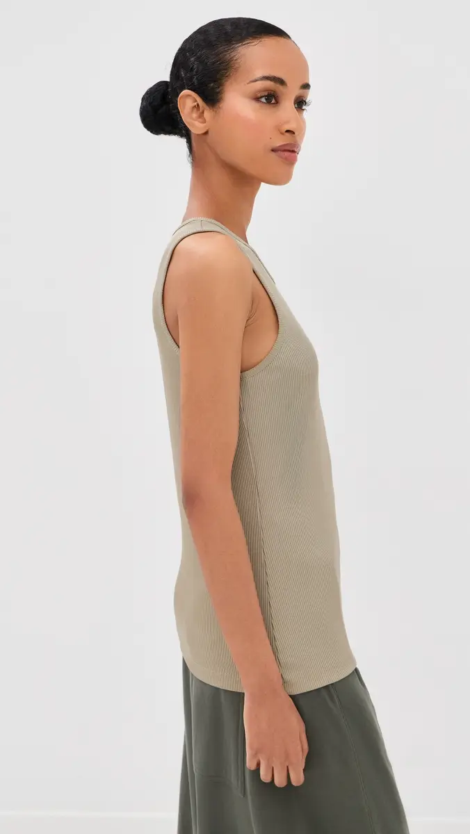 Tibi Stretch Viscose Ribbed Tank Top Taupe | Thumbnail 4