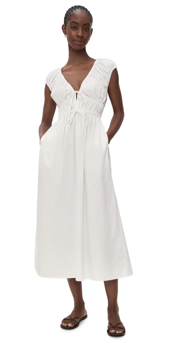 Wayf Liv Ruched Midi Dress | Image 1 Wayf Liv Ruched Midi Dress | Image 1
