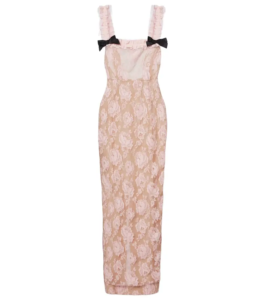 Ruffled cotton-blend lace maxi dress