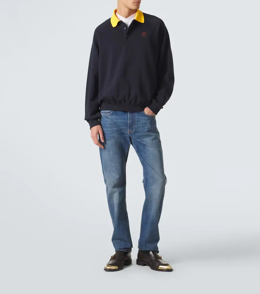Versace Embroidered cotton jersey polo sweatshirt | Thumbnail 2