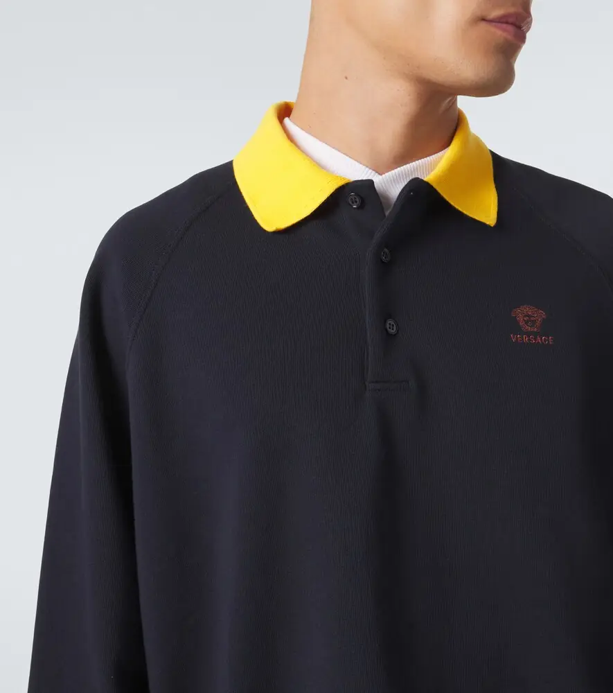 Versace Embroidered cotton jersey polo sweatshirt | Thumbnail 4