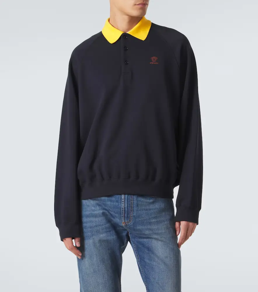 Versace Embroidered cotton jersey polo sweatshirt | Thumbnail 5