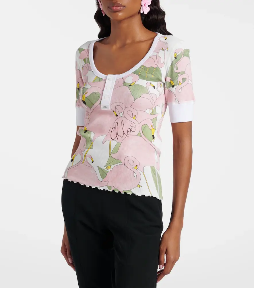 Chloe Chloé Printed cotton-blend Henley shirt | Thumbnail 2 Chloe Chloé Printed cotton-blend Henley shirt | Thumbnail 2