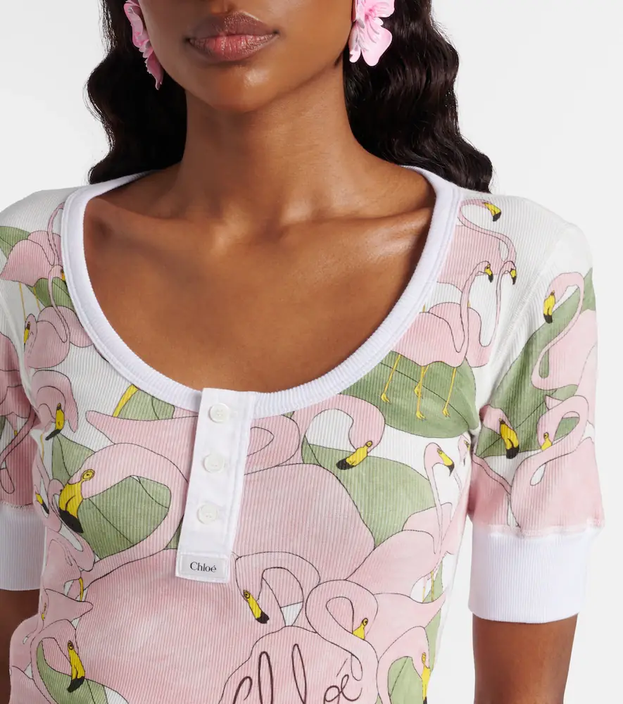 Chloe Chloé Printed cotton-blend Henley shirt | Thumbnail 3 Chloe Chloé Printed cotton-blend Henley shirt | Thumbnail 3