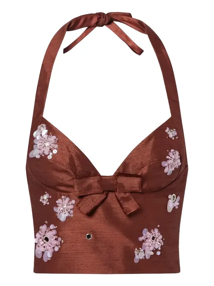 Embellished halterneck crop top