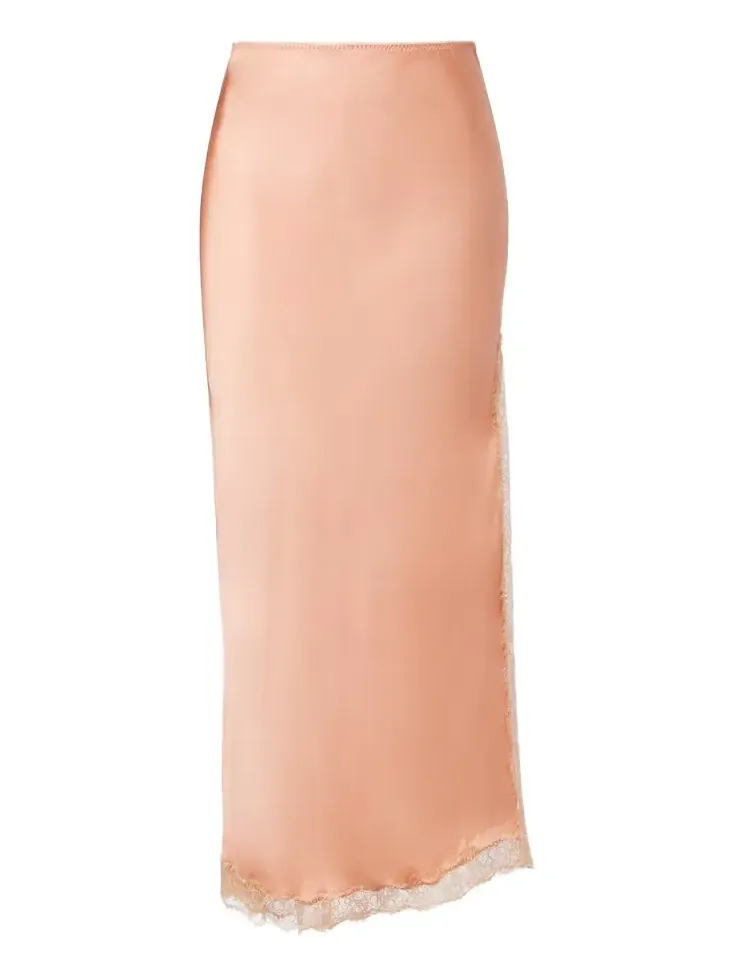 Lila lace-trimmed satin slip skirt Lila lace-trimmed satin slip skirt