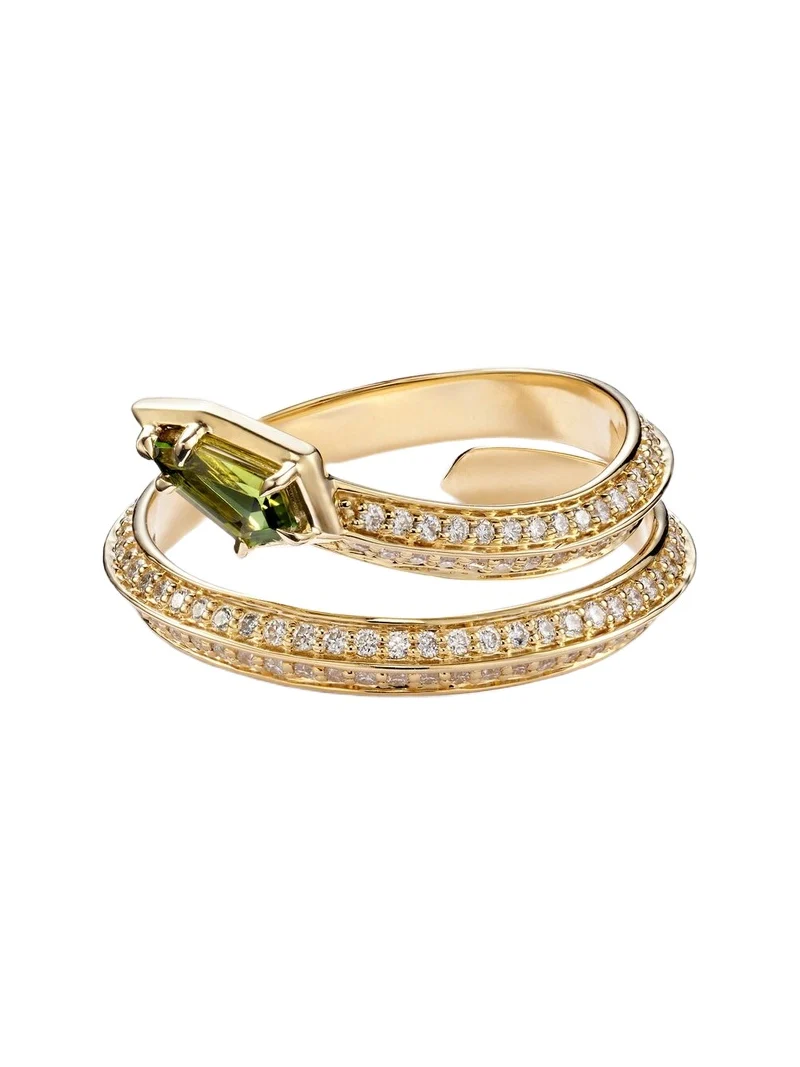 Shield Serpent 14kt gold ring with diamonds and green tourmaline Shield Serpent 14kt gold ring with diamonds and green tourmaline
