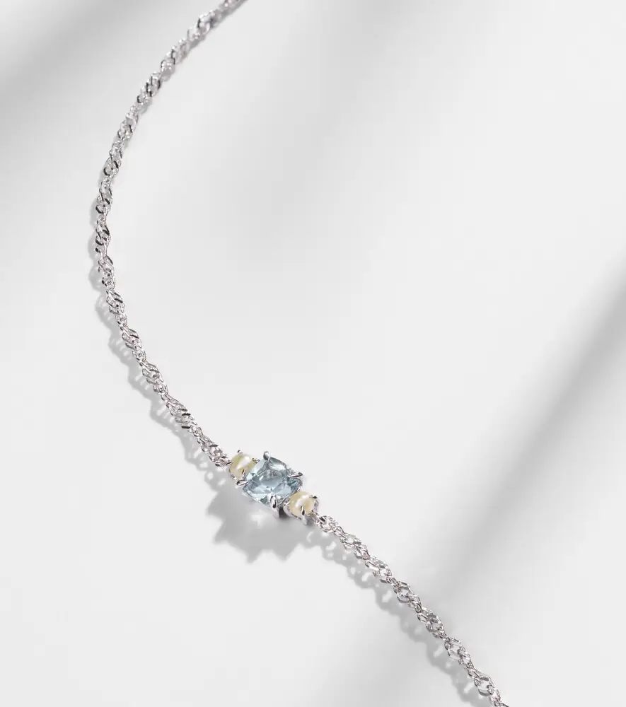 STONE AND STRAND Delicate 14kt white gold bracelet with aquamarine and pearls | Thumbnail 4 STONE AND STRAND Delicate 14kt white gold bracelet with aquamarine and pearls | Thumbnail 4