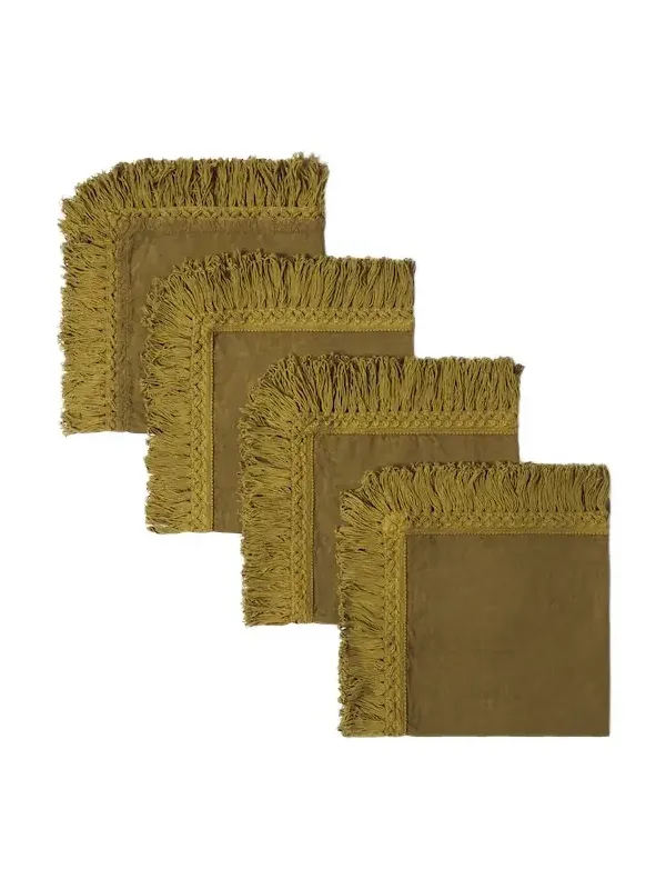 Once Milano Set of 4 fringed linen napkins
