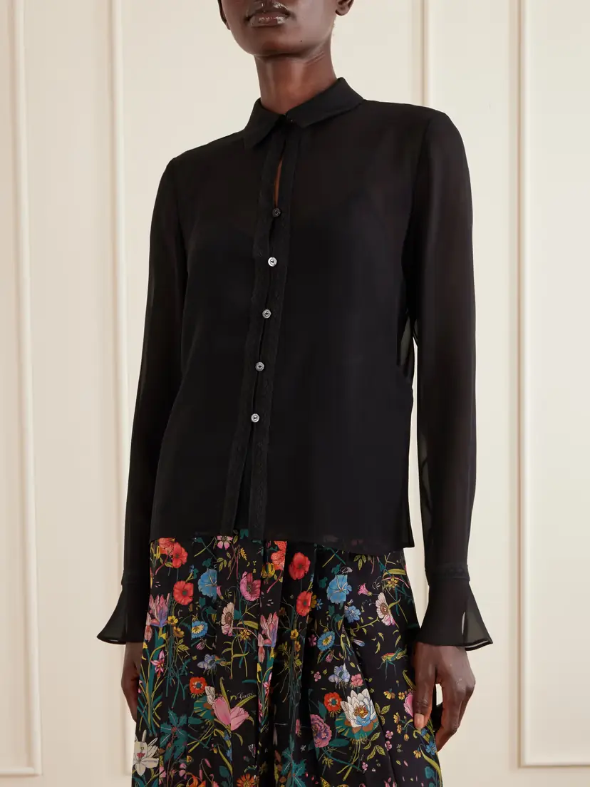 Gucci Lace-trimmed Silk-crepe Shirt | Thumbnail 3