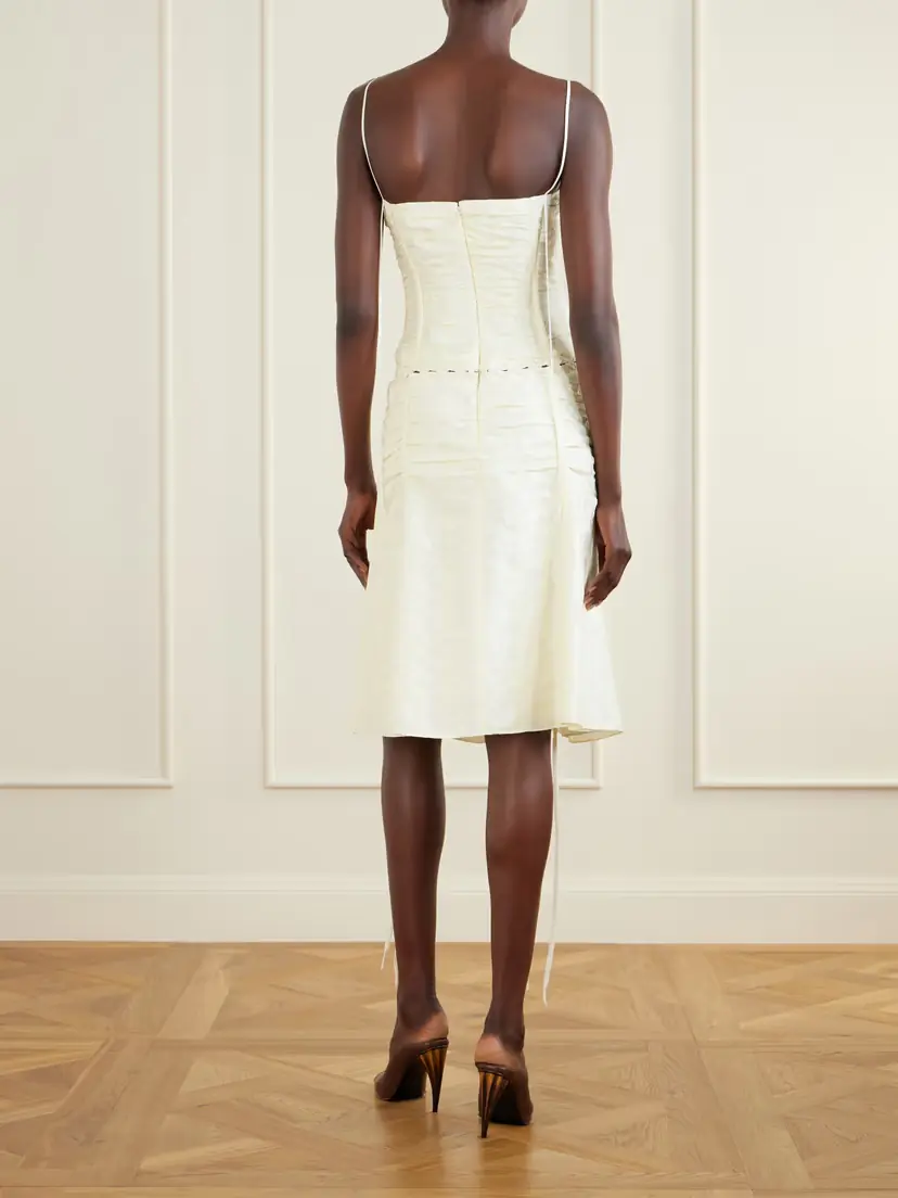 Alexander McQueen Pleated Paneled Satin Brocade Midi Dress | Thumbnail 3